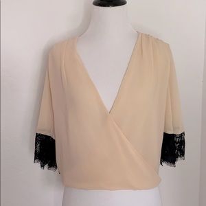Bebe Beige Crop Top Lace Top with side Zipper
